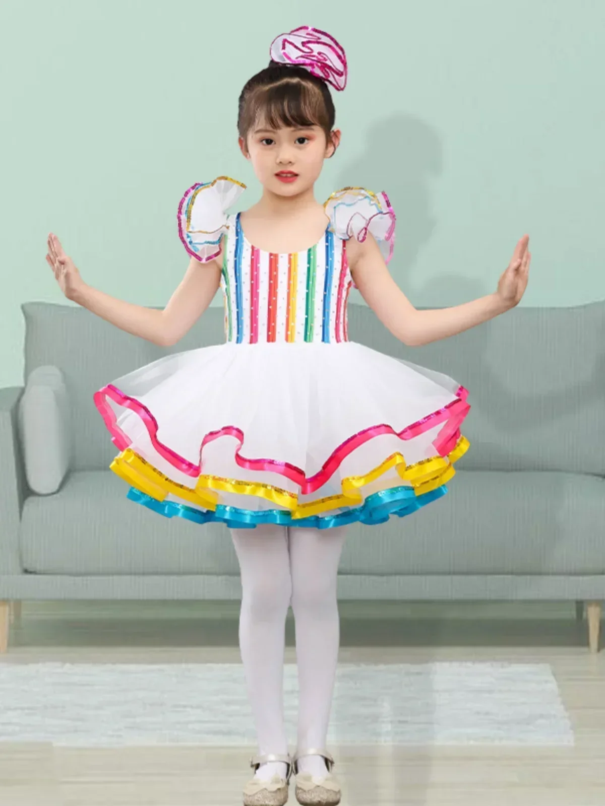 

Kids Ballroom Clothing Sequined Modern Dance Tutu Dress Girls Jazz Dance Dresses For Prom Stage Wear Wedding Princess Dress