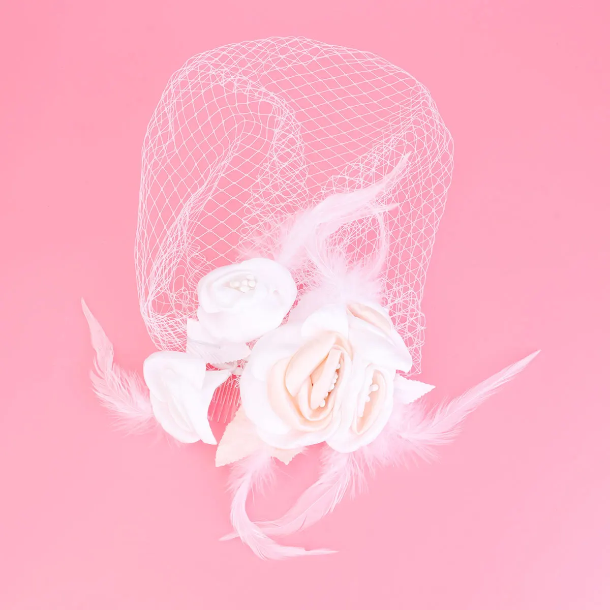 

Flower Covered Face Short Mesh Veil Wedding Bridal Headpiece Elegant Tulle Veil for Festival Party Photography Cocktail Events