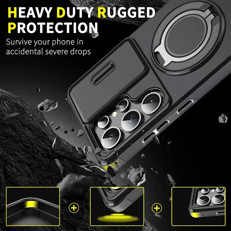 For Samsung Galaxy S26 Ultra S23 S24 S25 Plus FE A16 A17 A18 A26 A27 A36 A37 A56 A57 Sliding Window Rotating Bracket Phone Case view 2