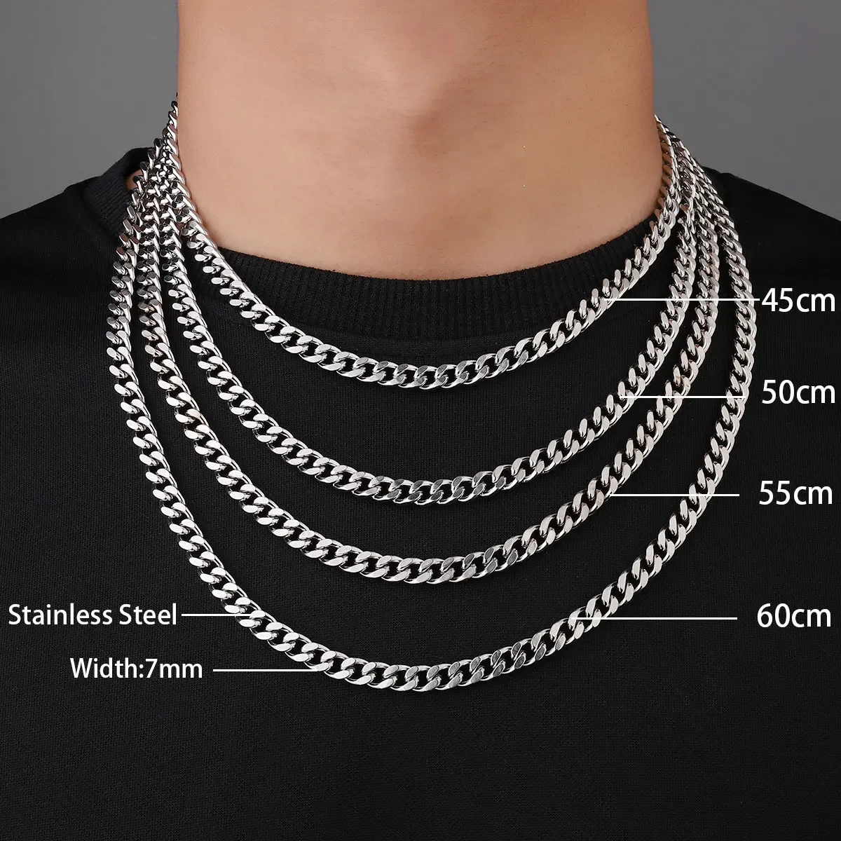 Stainless Steel 5mm 7mm 9mm Basic Cuban Necklaces Four Side Grinding Link Chains For DIY Jewelry Making Accessories