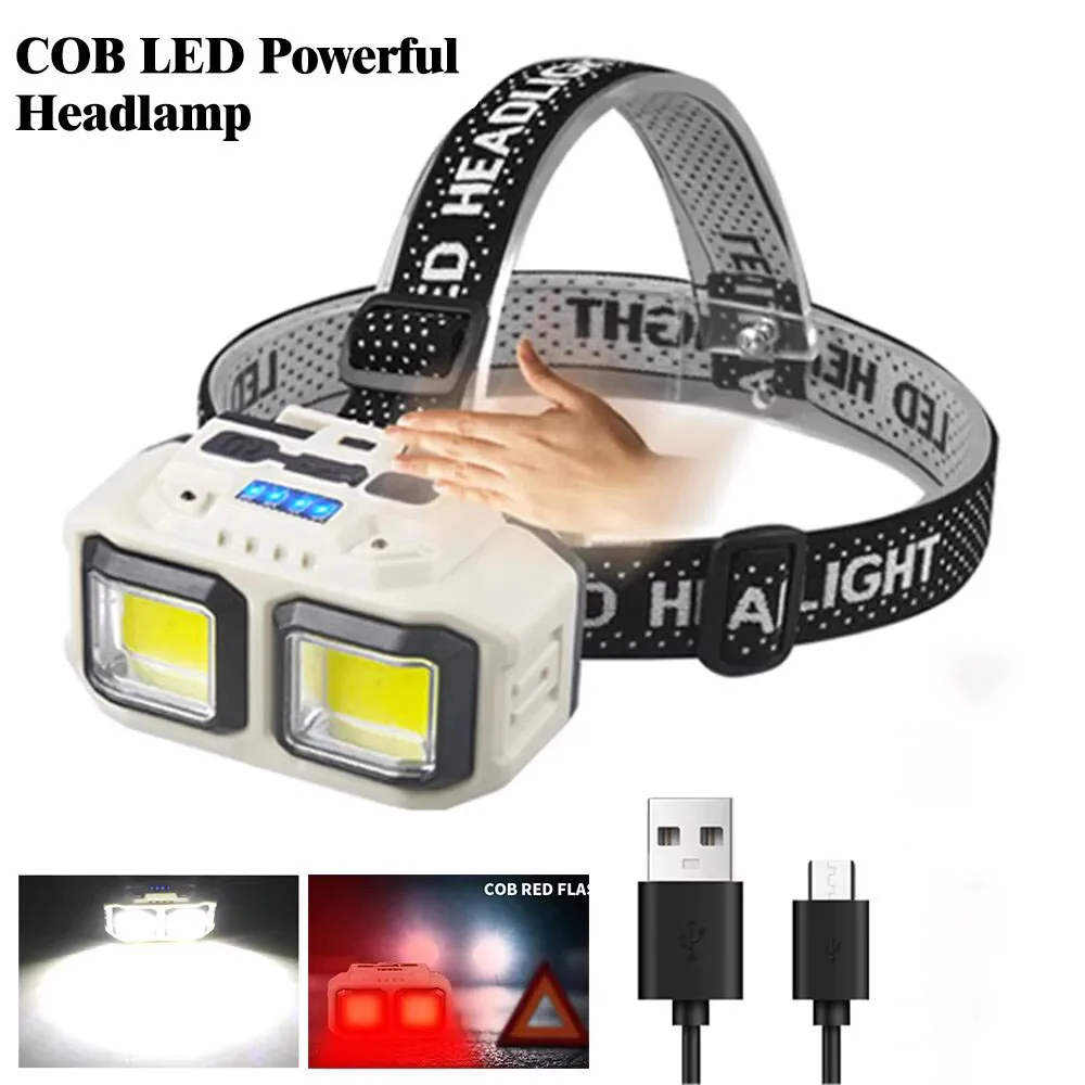 

Powerful COB Headlamp Torch USB Rechargeable Flashlight Headlight Waterproof Head Light Camping Fishing Mining Light Lamp Torch