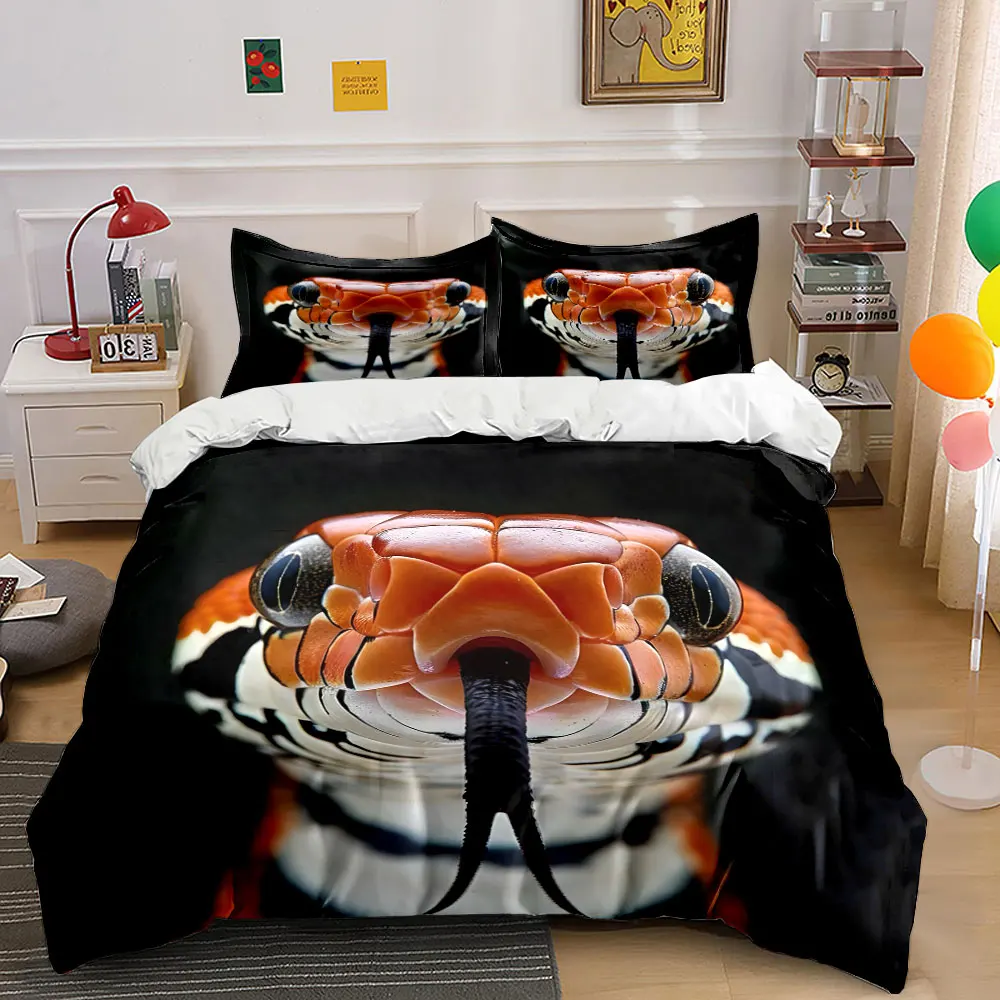 Close-up of snake, vibrant pattern Duvet Cover Set with 3D Printing Design Soft Polyester Bedding Set All-Season Comfort