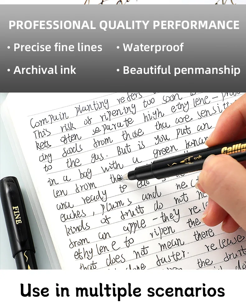 4-teiliges schwarzes Kalligrafie-Stiftset zum Zeichnen, Schreiben und Lernen, feine Pinselmarker, Kunstbedarf, Manga-Pinselstift, chinesisch – Detail 7
