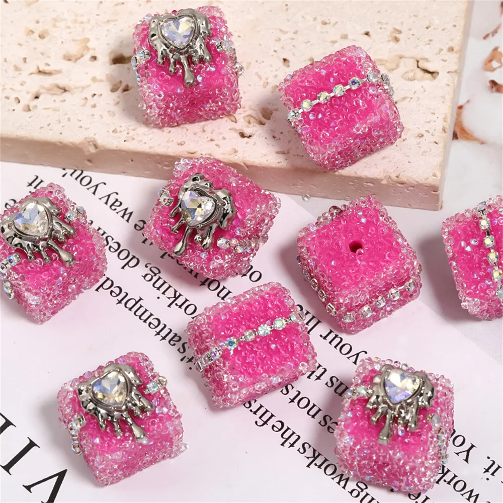 ST35 Punk Style Heart Soft Sugar Beads Design Sense Chain Drill Ball Square Acrylic Beads DIY Beads Beads Retro New Wholesale