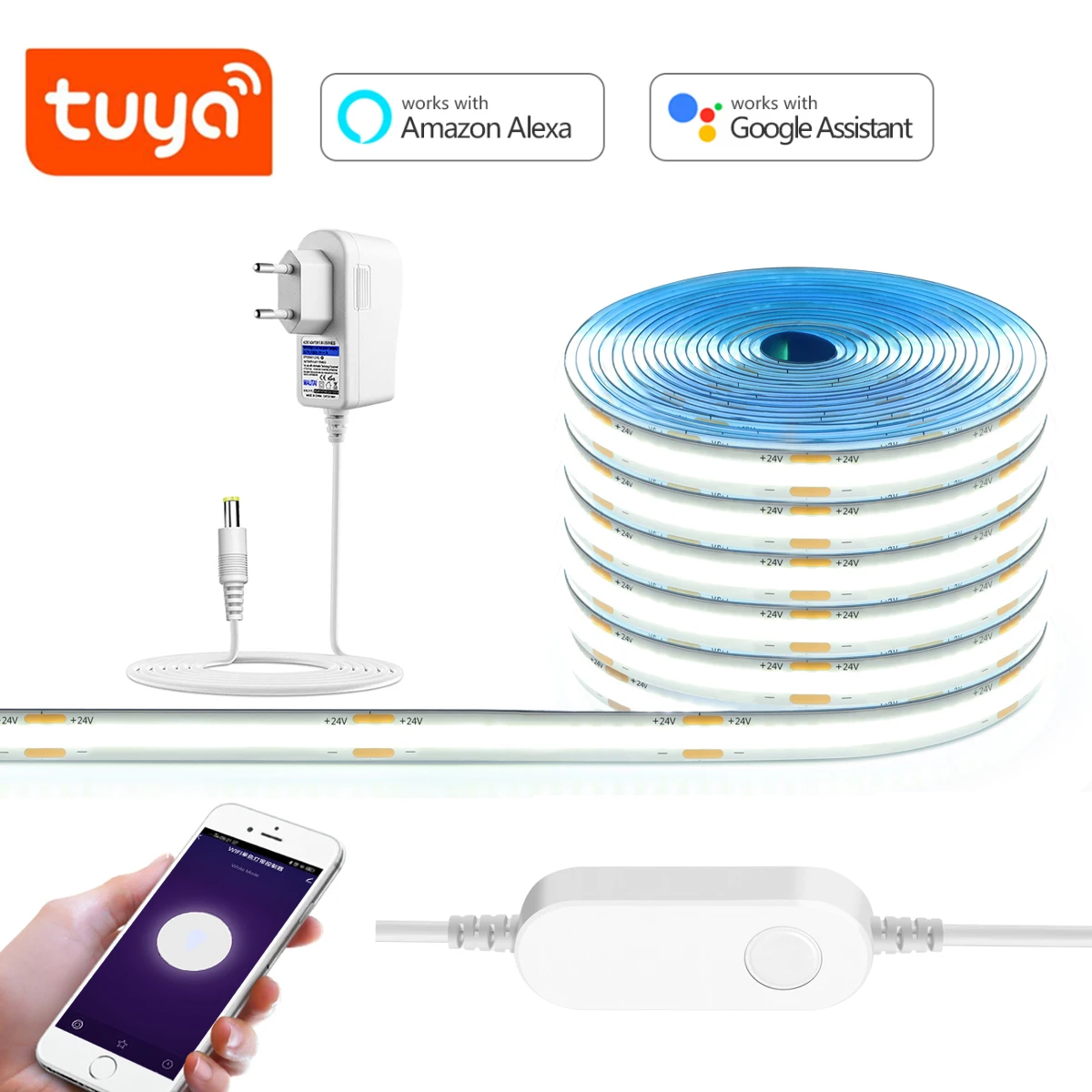 �y�Z�[�����z3M 5M 10M 24V COB LED�X�g���b�v���C�g Tuya WiFi �X�}�[�g���C�t �A�v������ �����\ Alexa/Google Home�Ή� DIY ���[���o�b�N���C�g����