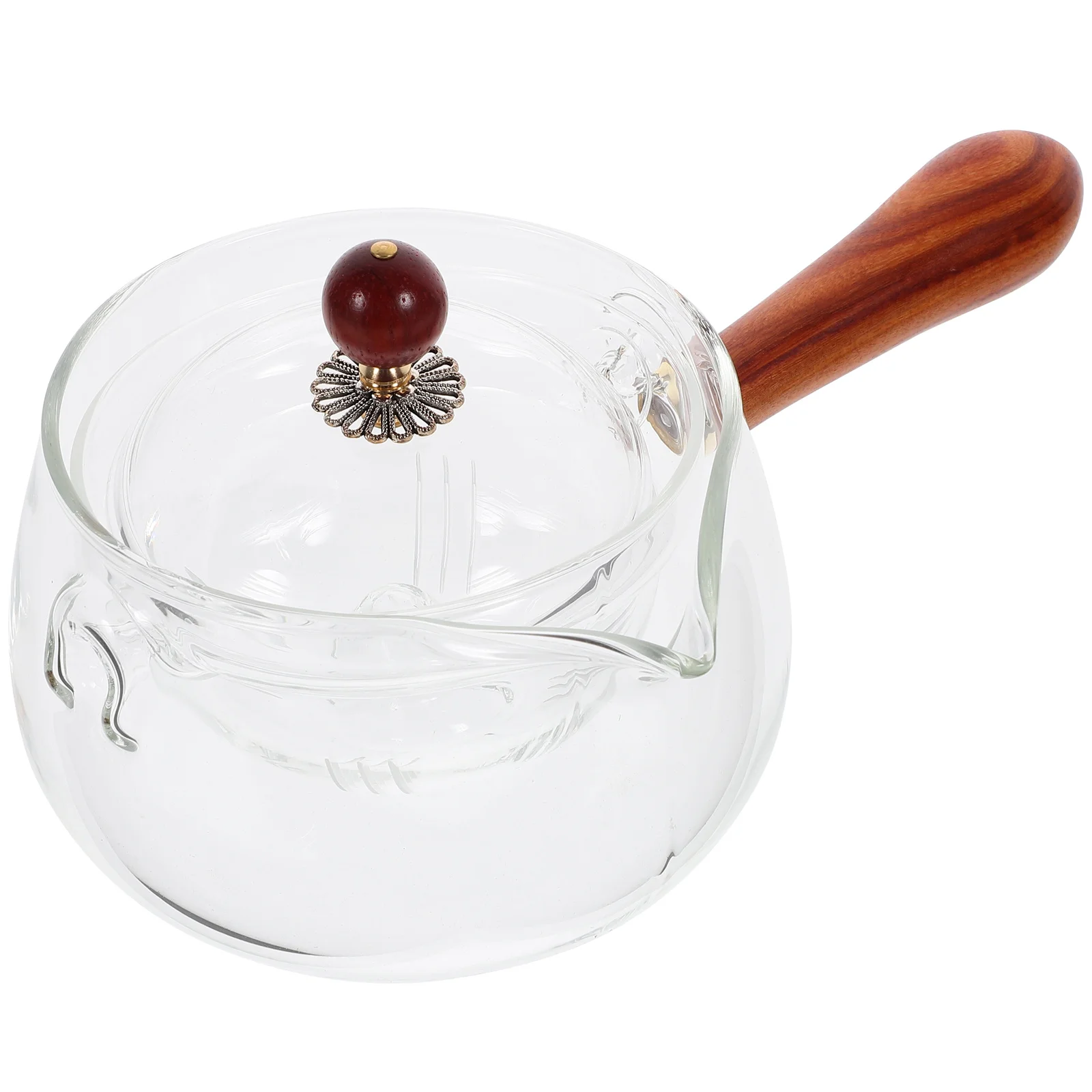 

Rotating Teapot with Side Handle Glass 360 Degree Rotation Design Heat Resistant Borosilicate Glass and Wood Material for Home