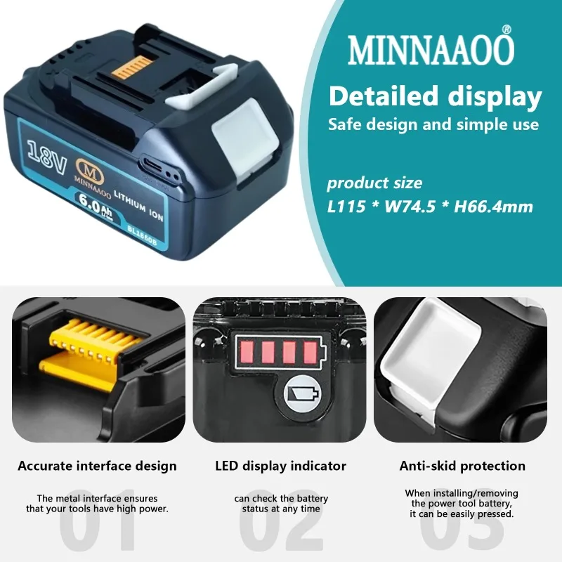 لماكيتا 18 فولت بطارية نوع-C ميناء 65 واط المدخلات/الإخراج سعة كبيرة أداة كهربائية بطارية عالمية BL1860 BL1850 BL1840 BL1830 #4