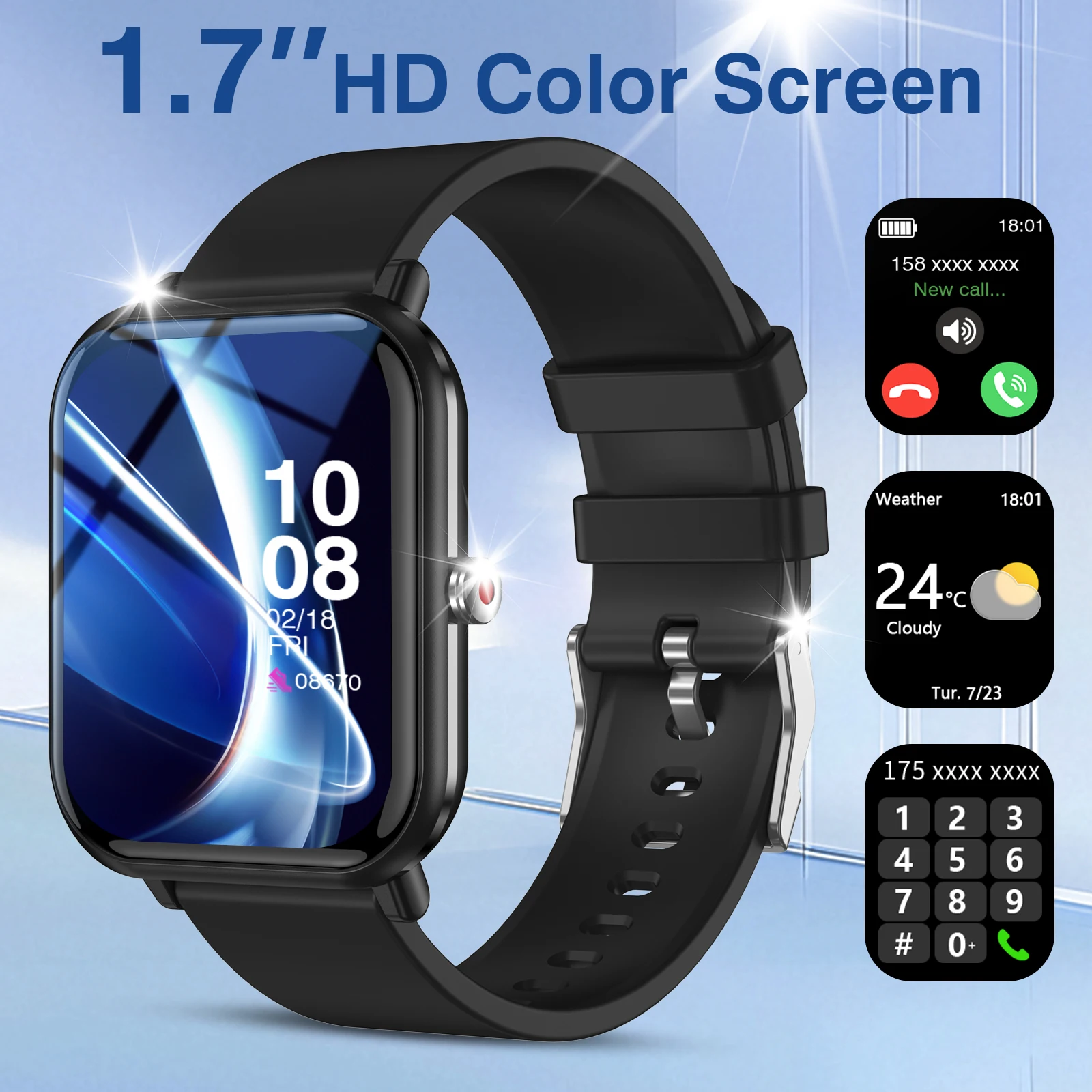 

Smart Watch, Heart Rate/blood Oxygen/blood Pressure Monitoring, Wireless Call, Message Reminder, Suitable for Android and IPhone