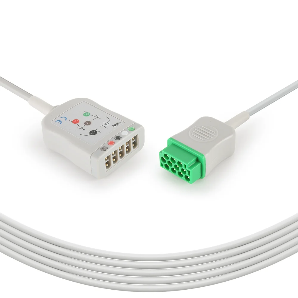 GE Marquette Logiq 5 Logiq 7 Vivid 7/Vivid S5 5-lead ECG Trunk Cable AHA ECG Cable