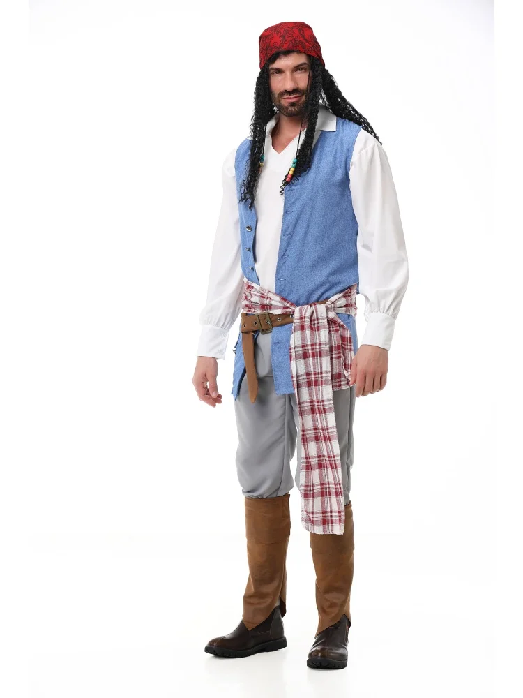Unisex Retro Piraten-Cosplay-Outfit Blaue Weste Halloween Karneval Familien-Paar Kostüm Bühnenkostüm 2026 – Detail 12