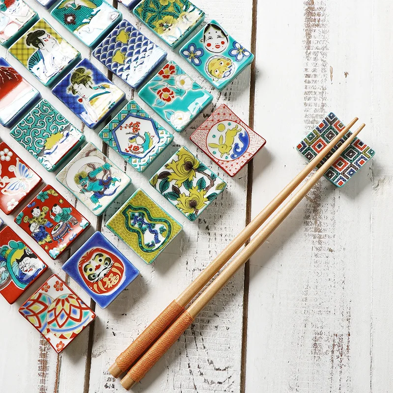 Japan Imported Kutani Ceramic Chopsticks Rest Qingjiao Kiln Hand Painted Chopsticks Holder Chopsticks Pillow Kitchen Chopstick H