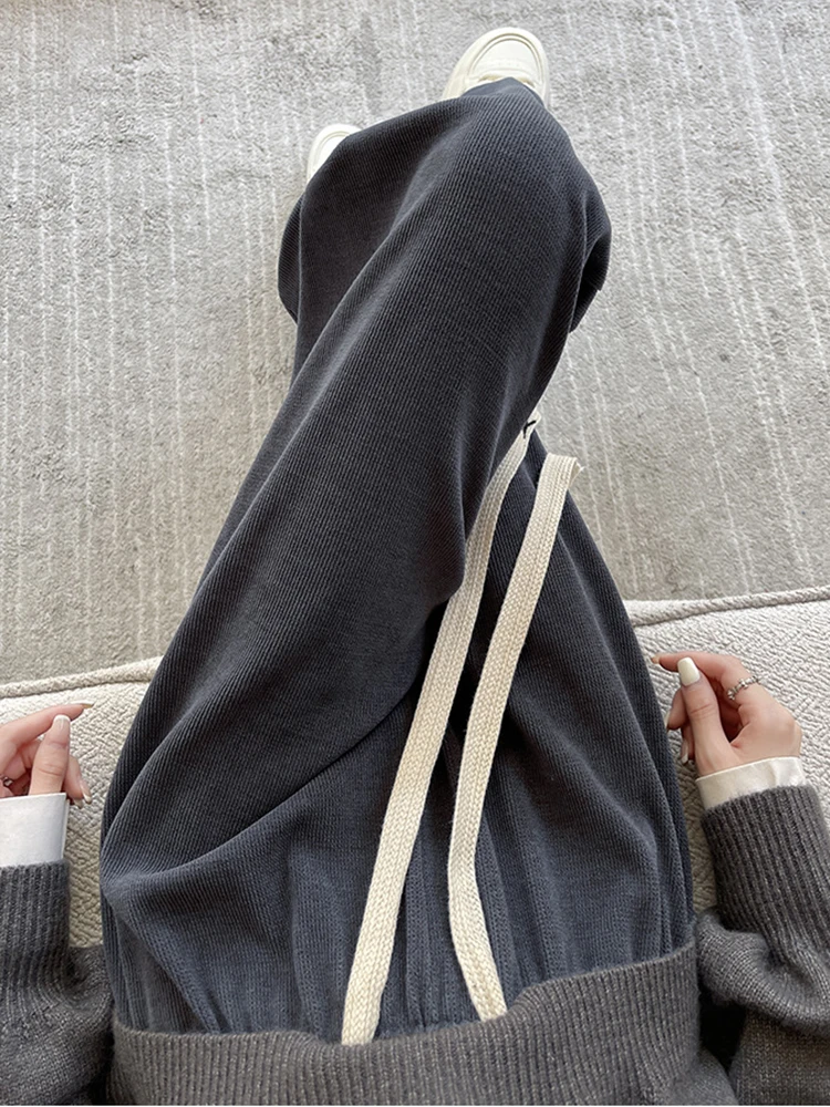 Pantaloni invernali a gamba larga foderati in pile addensato Pantaloni termici da donna con coulisse a vita alta Streetwear Pantaloni sportivi casual per tenere al caldo