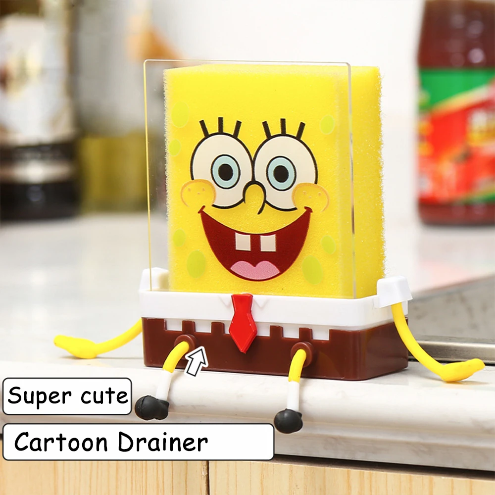 SpongeBob SquarePants Drainage Rack Kitchen Storage Dishcloth Cartoon Cute Sponge Cleaning Free Punching Home Decoration