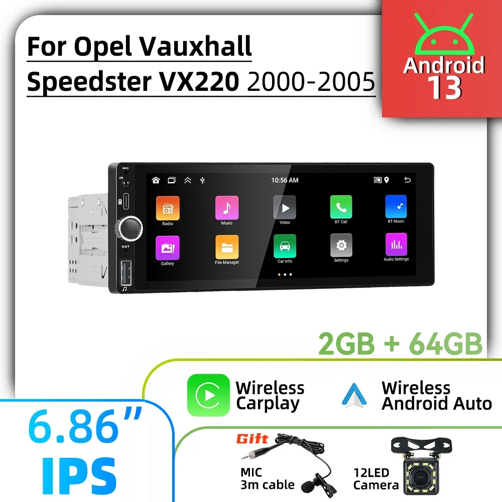 

For Opel Vauxhall Speedster VX220 2000-2005 1 Din Android Radio Carplay Android Auto 6.86" Screen Stereo Car Multimedia GPS WIFI