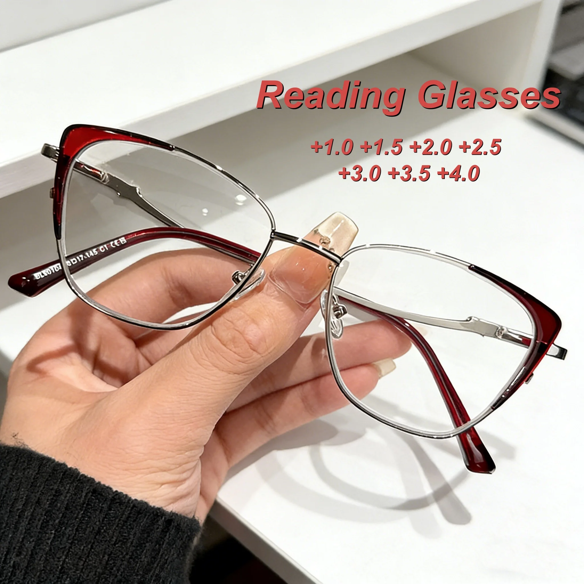 

2026 New Fashionable Personalized Cat Eye Metal Frame Women's Reading Glasses Retro Neutral Spring Leg Anti Blue Light Glasses