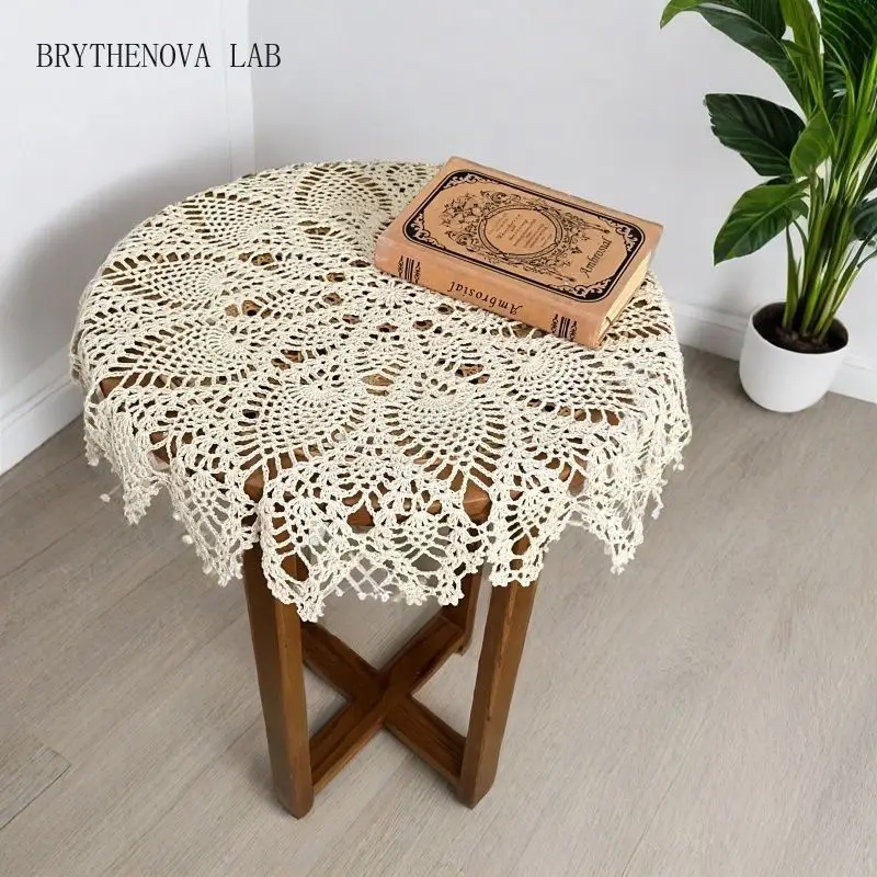 Hand-crocheted Cotton 60cm Vintage Tablecloth Placemat Hollow Lace Floral Crochet Table Cover Lampshade Sofa Cabinet Home Decor