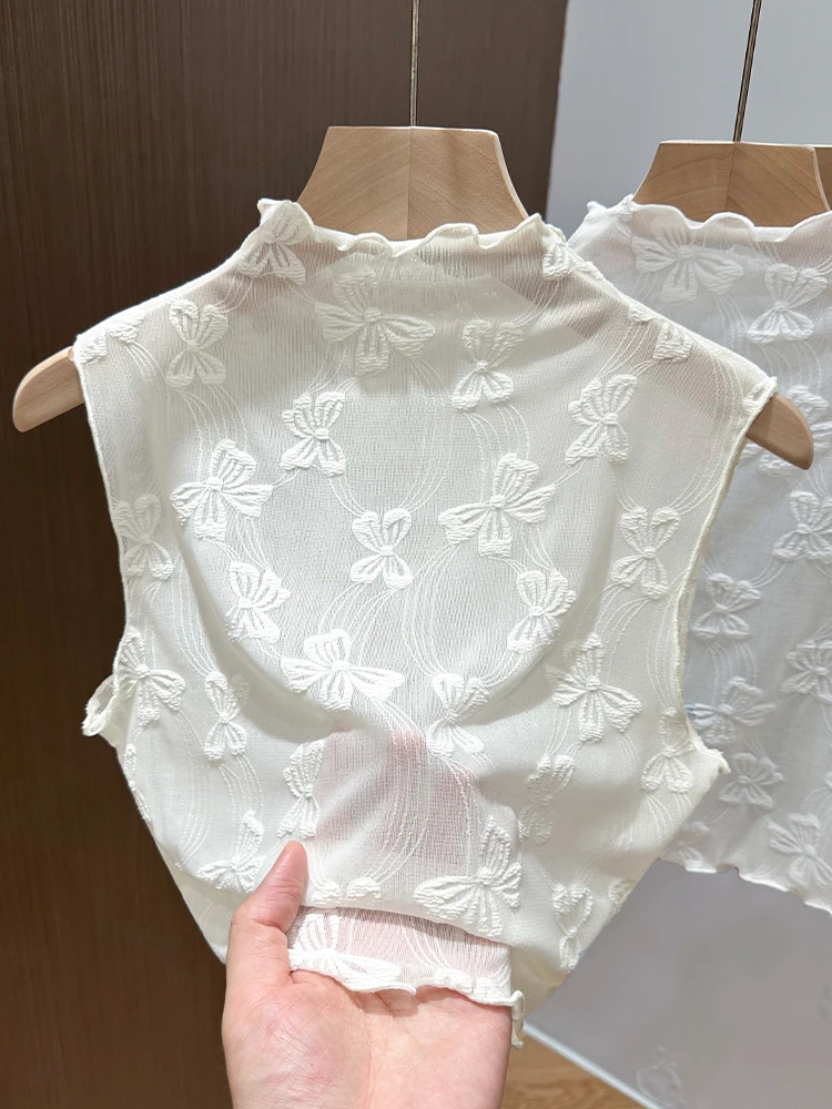 

Lace Trim Me Base irt Svel High Ne Thin Sle Women's Versatile Lace Collar Top Korean Sle Commute Faion