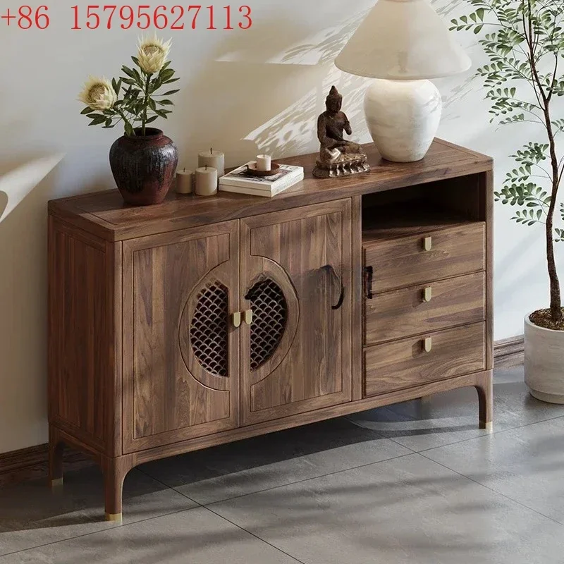 New Chinese-style North American black walnut solid wood porch cabinet entry modern light luxury Song-style aesthetic furniture9
