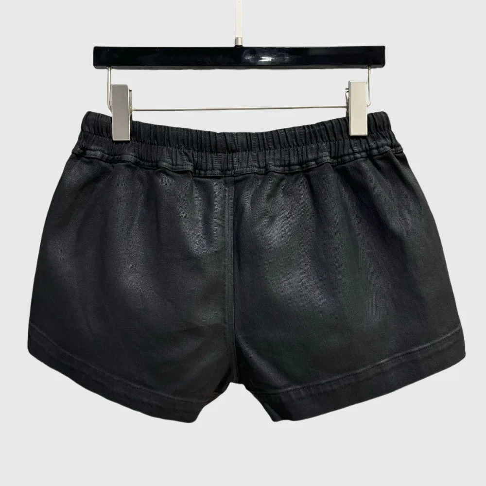 High Street Dark Style Mainline Black Shorts Women's Elastic Waistband and Drawstring for Slimming Effect Black Wax Face Shorts