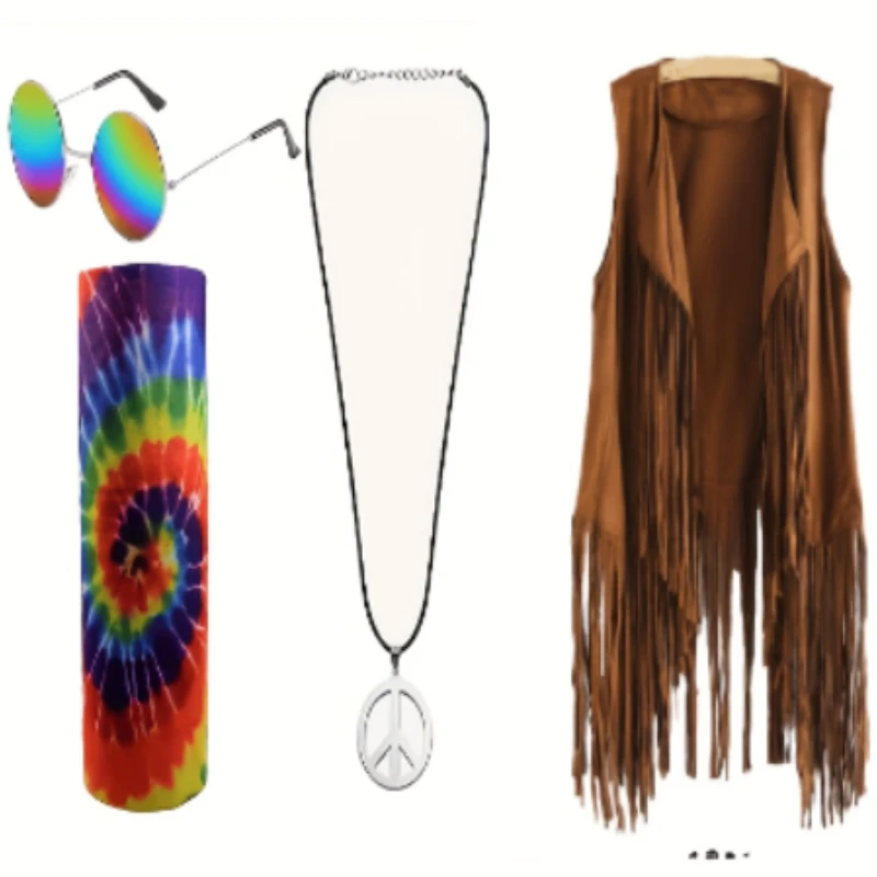 

PESENAR 60s Hippie Disco Party Supplies Carnival Costume Wig Flower Child Set