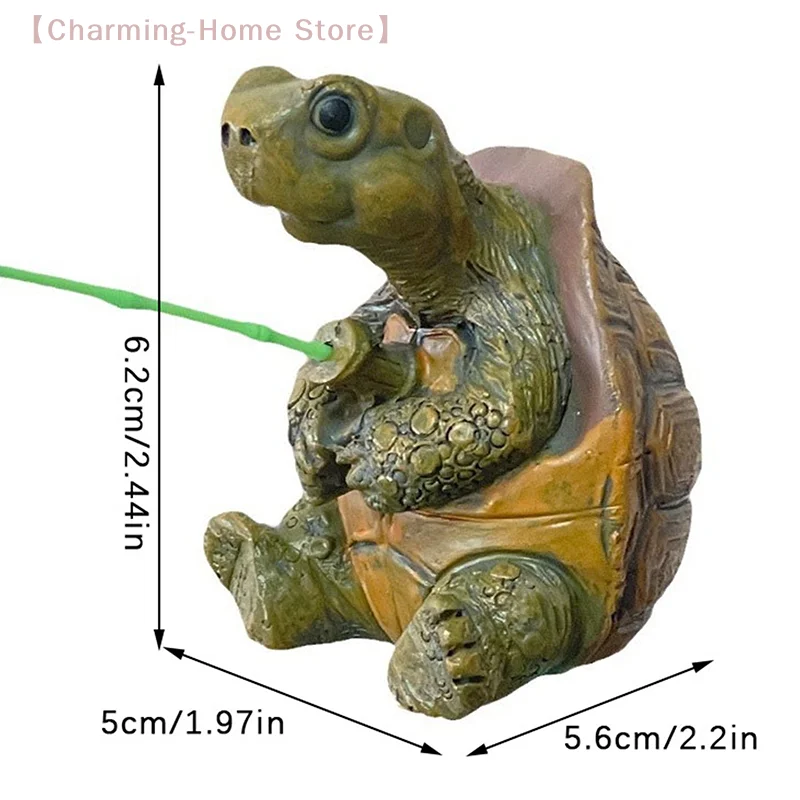 【M】Creative Rope Fishing Turtle Statue Cute Simulation Turtle Resin Figurine Animal Sculpture Ornament Outdoor Home Garden Decor