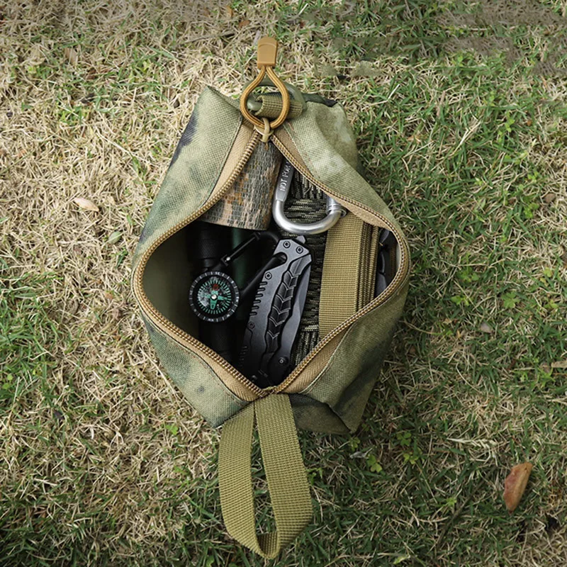 Paquete táctico al aire libre, riñonera de camuflaje, portátil, para colgar artículos diversos, bolsa para silbato de campa, cinturón, bolsa con asa