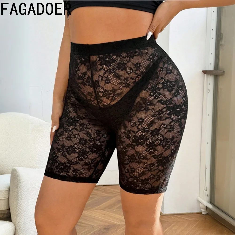 FAGADOER Sexy Lace Shorts Women See Through High Waist Elasticy Leggings Shorts Hot Girl Streetwear  Party Clubwear Bottoms New,