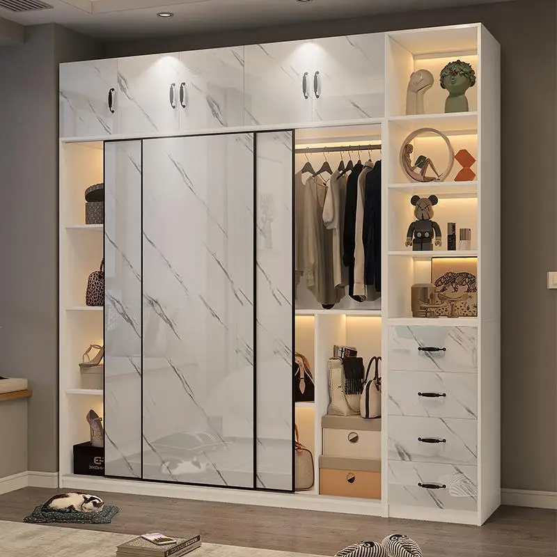 New sliding door wardrobe home bedroom rental wardrobe modern simple wooden storage