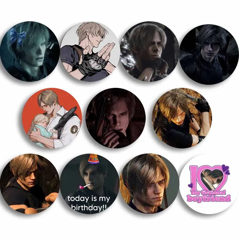 Hot Game Figure Leon Kennedy Brooches Anime Tinplate Round Badges Metal Enamel Pins Backpack Clothing Jewelry Accessories Gifts