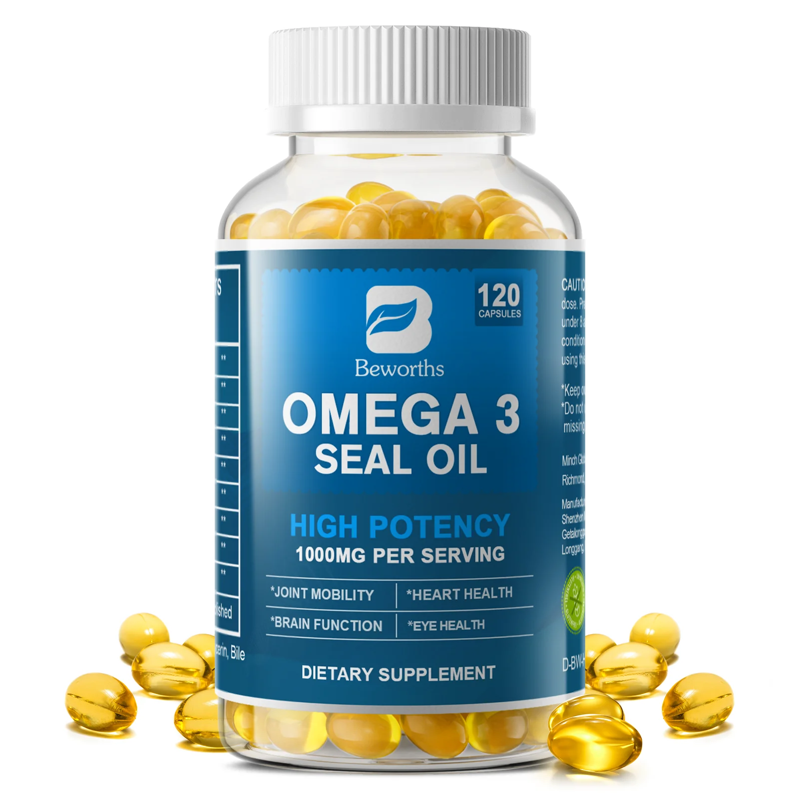 

BEWORTHS Seal Oil Capsules Rich in Omega-3, DHA, EPA, DPA Support Immunity, Blood Vessels, and Brain Health Good for Old Men