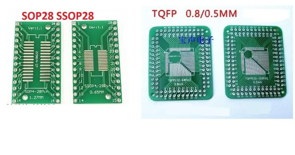 5PCS LQFP QFN FQFP Turn To DIP SOP MSOP SSOP TSSOP SOT23 8 10 14 16 20 24 28 SMT To DIP Adapter PCB Circuit Board Kit SMD QFP