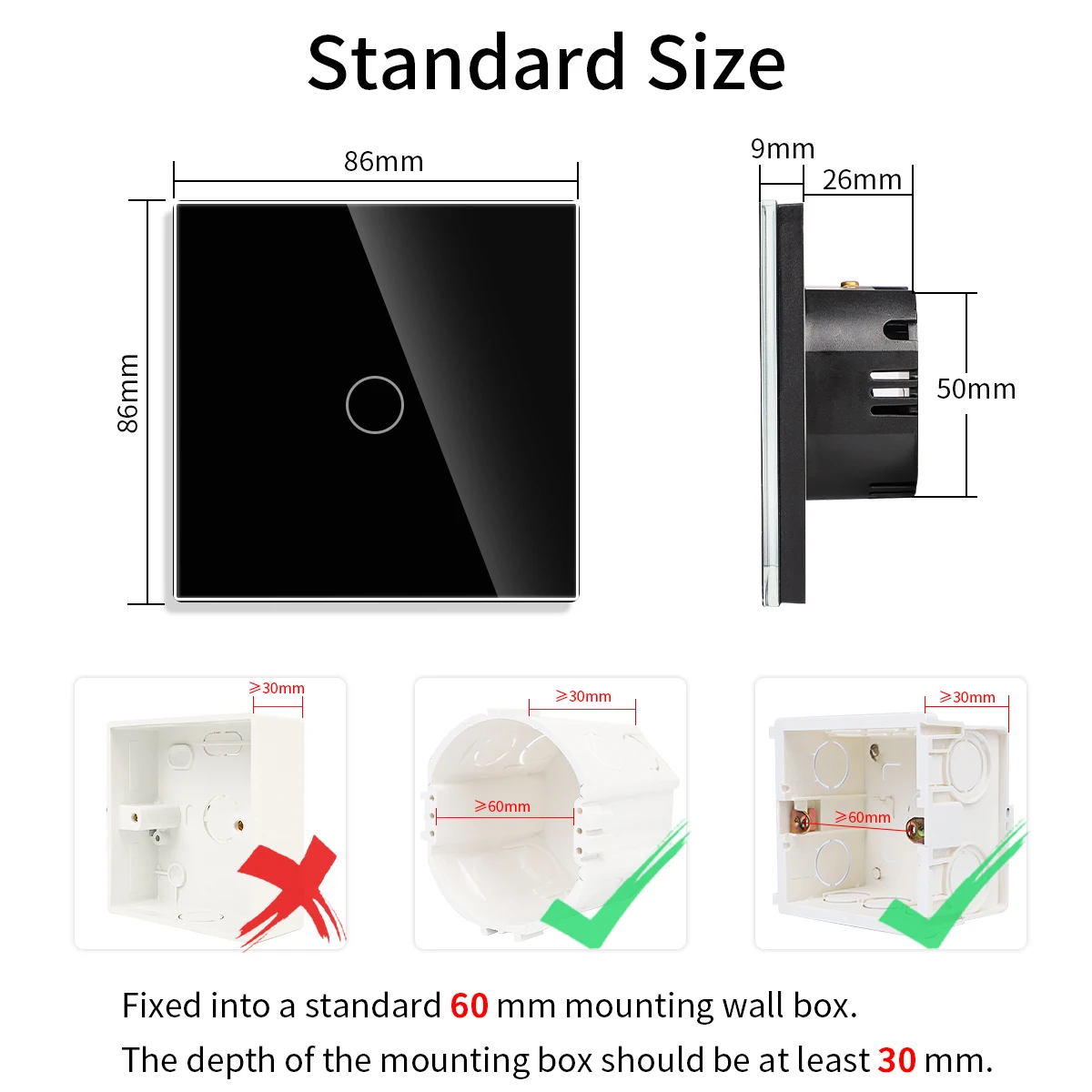 EU Standard Touch Switch and Socket 220V 16A Black Full Mirror Crystal Tempered Glass Panel Electrical Outlets Fast Charing 20W