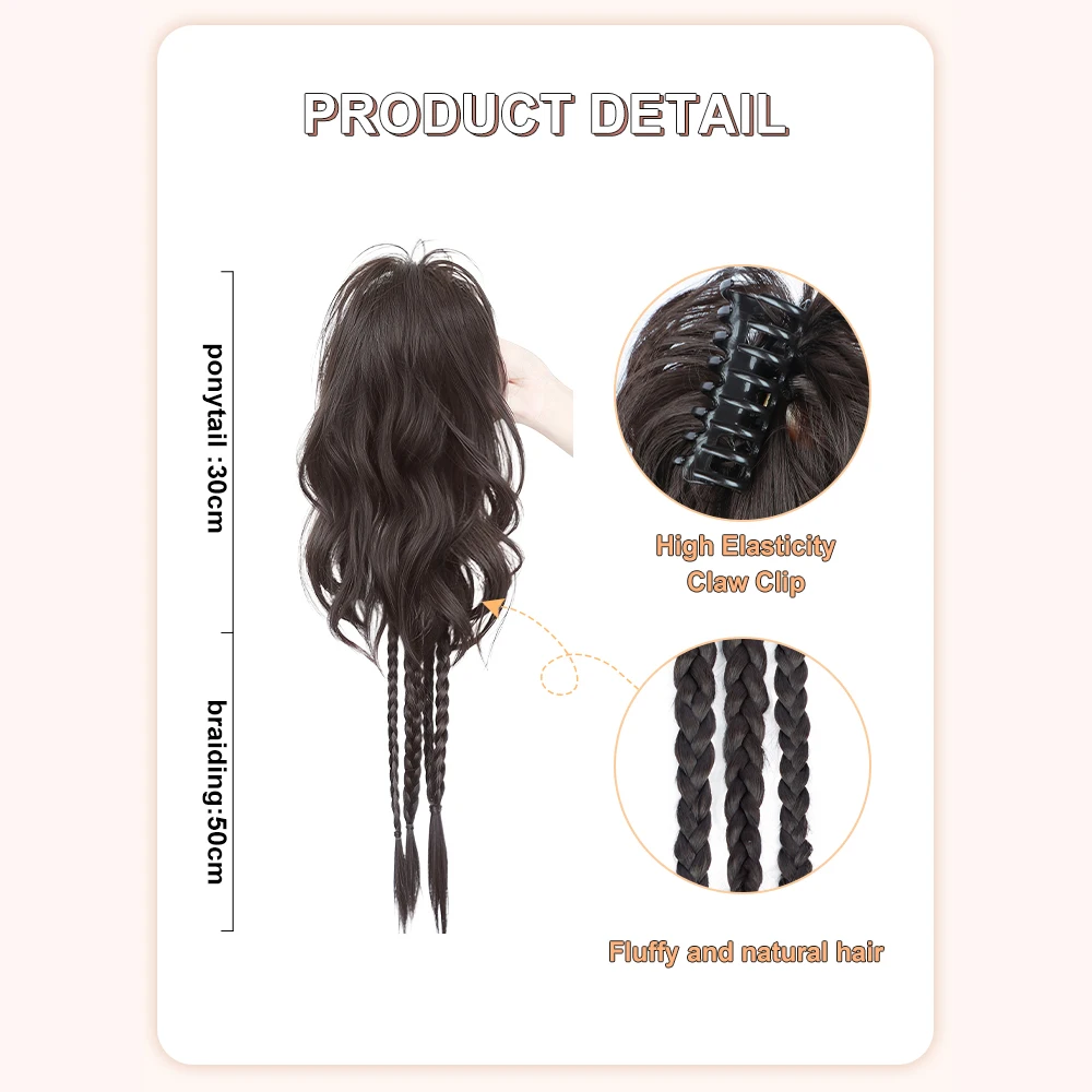 Synthetic Long Boxing Braid Claw Clip Curly Hair Hight Ponytail Y2K Hair Extension Wig for Women Sweet Cool Girl