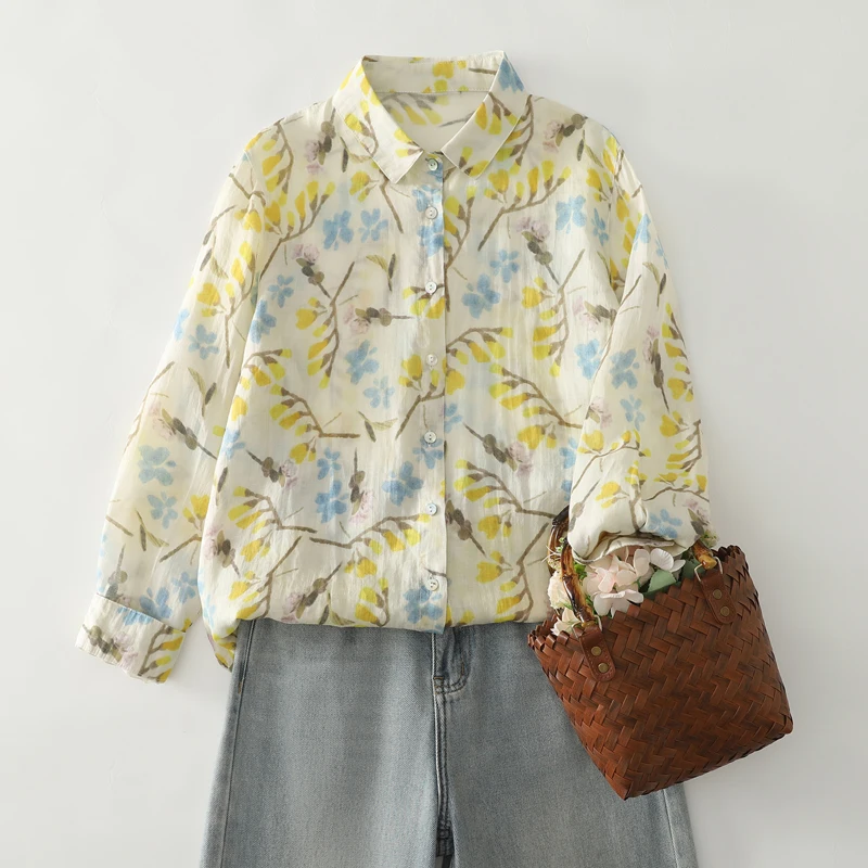 

Весенне-осенний новый легкий свободный длинный кардиган с принтом irt и открытым кардиганом с квадратным воротником Fre Airy Cotton Blend для женщин...