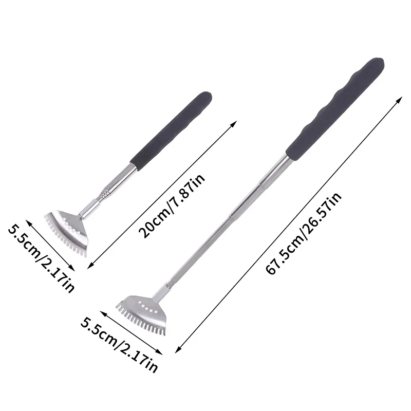 Extendable Back Scratcher The Head Has 15 Rakes, Stainless Steel Portable Telescopic Rubber Handle Back Scratchers