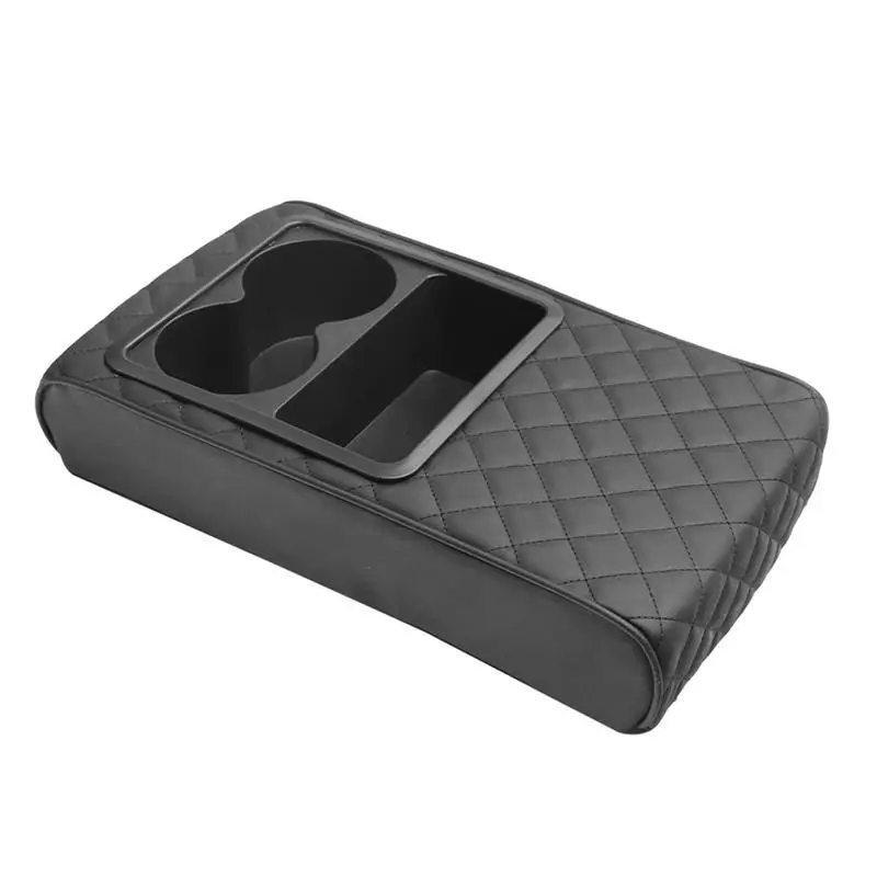 Arm Rest Cover for Car Waterproof PU Leather Armrest Box Mat with Cup Holder Armrest Box Pad Side Storage Pocket accessories