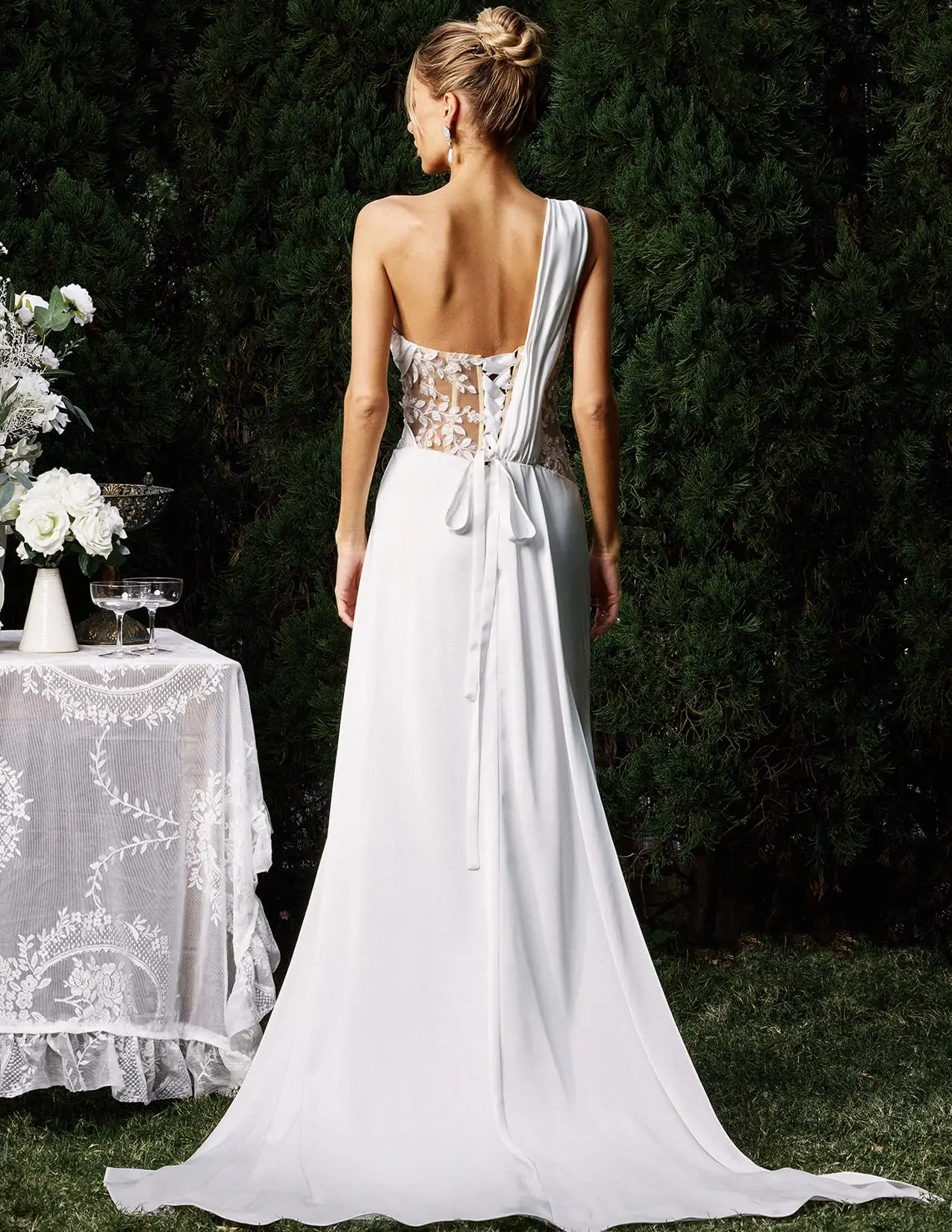 Gorgeous White Satin One Shoulder Front Slit Wedding Guest Dress