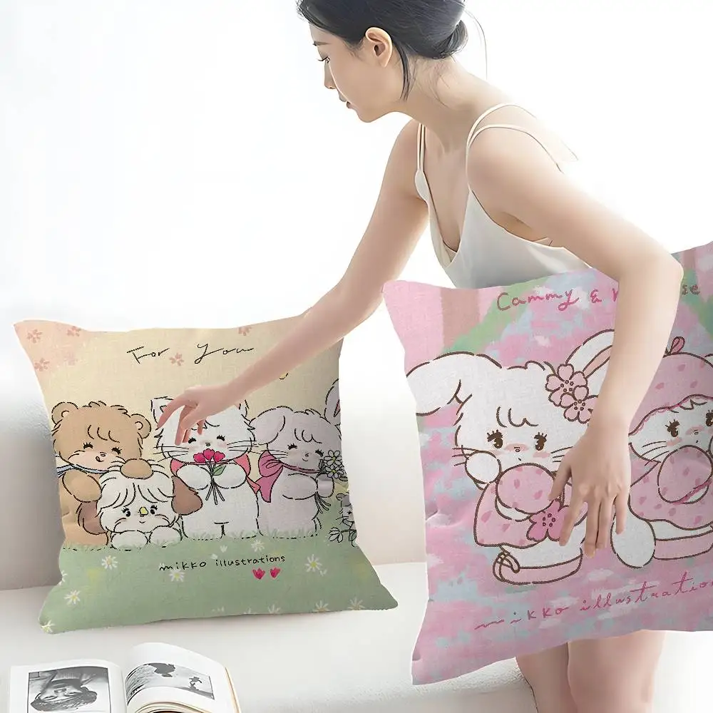 M-Mikko Illustrations Pillow Covers Cartoon Sofa Decorative Home Double-sided Printing Short Plush Cute Cushion Cover