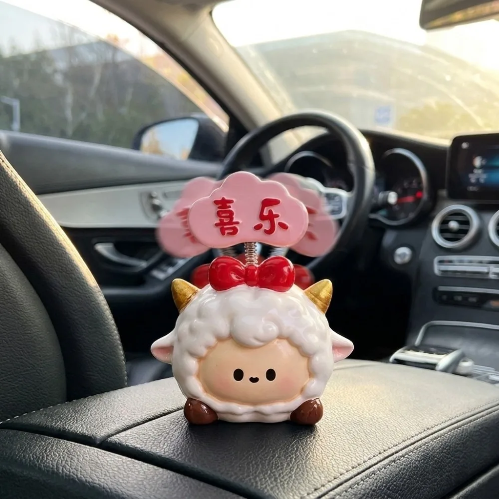 Creative Rotating Sheep Figurine Resin Cartoon Chinese Zodiac Figurine Handmade Shaking Head Zodiac Sheep Statue Table Decor