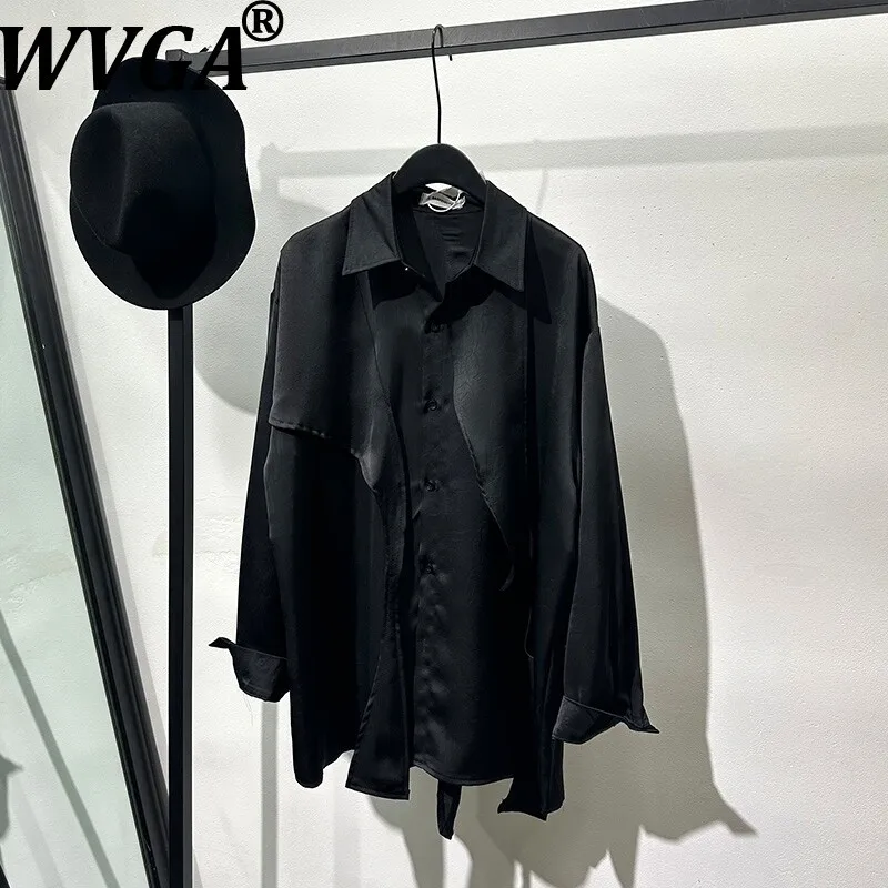 WVGA Men Spring New Fashionable Irregular Design Trendy Long Sleeve Shirts Niche Chic Casual Retro Loose Ribbons Tops Ins W21856