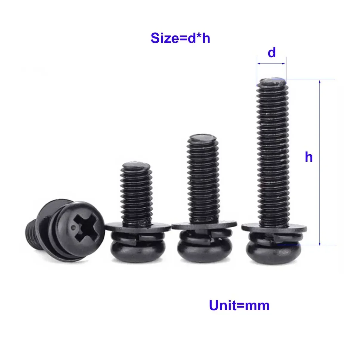 

Black Round Head Triple Combination Screw/ Zinc Plated Cross Pan Head With Elastic Pad Flat Pad Combination M3M4M5