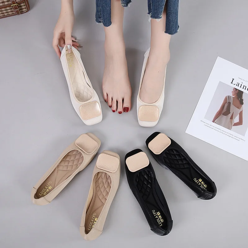 2024 Trend Loafers Women Shoes Flats Square Toe Flat Ballet Shoes Soft Bottom Boat Shoes Comfortable Slip On Leisure