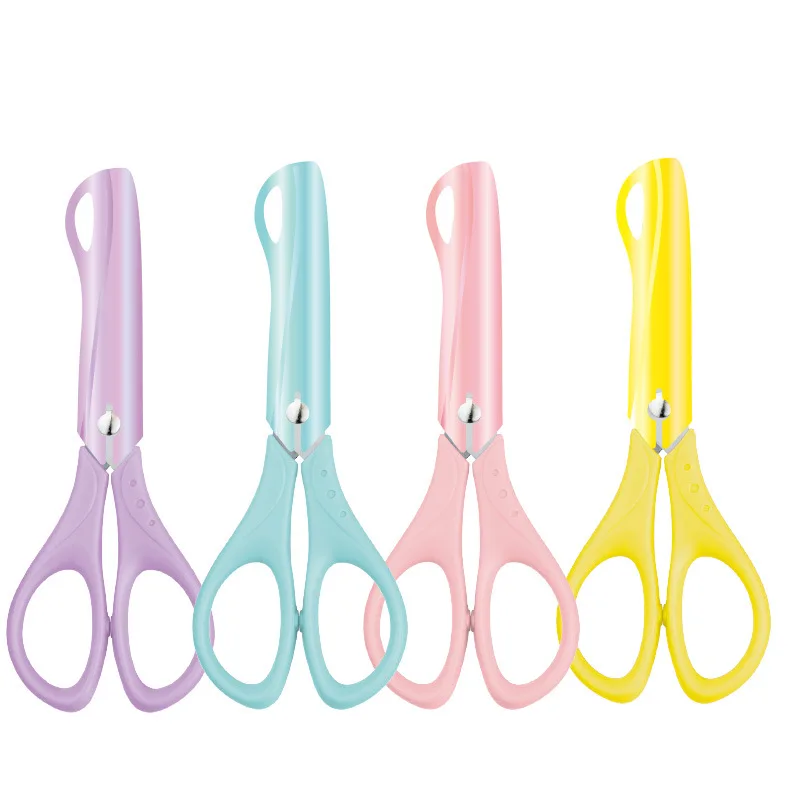 Kids Safety Scissors with Protective Cover Stainless Steel Rounded Tip for Kindergarten Children School Art Craft Supplies
