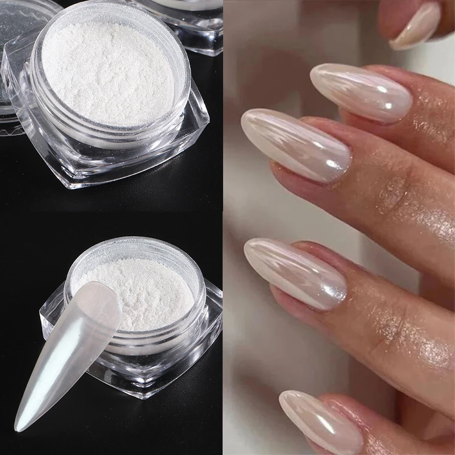 Moonlight Pearl White Nails Gl - đánh giá và giá Nail Glitter Chrome