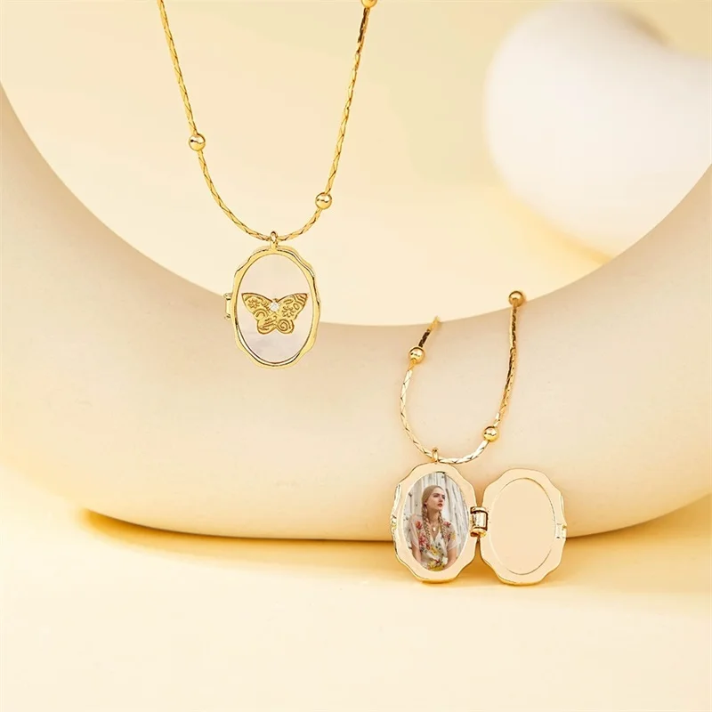 شخصية صورة البيضاوي المنجد قلادة للنساء مخصص صور فراشة شل قلادة مدلاة تذكارية مجوهرات لزوجة أمي #6