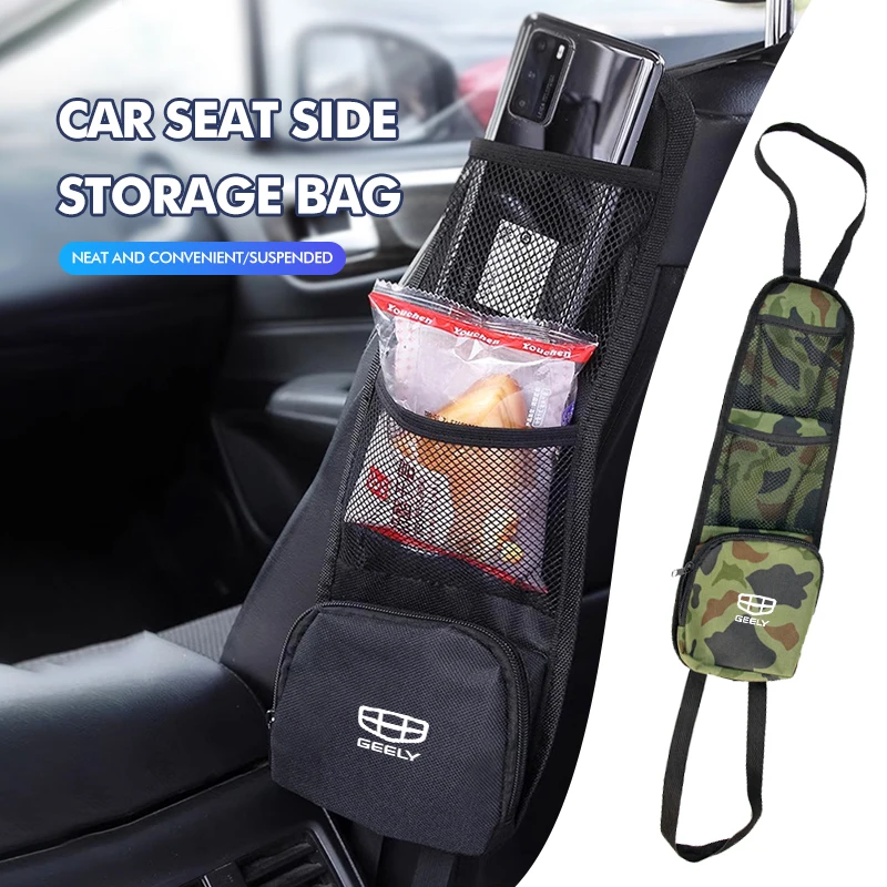 Car Seat Side Storage Hanging Bag Drink Holder Mesh Pocket For Geely Monjaro Atlas Tugella Geometry C Coolray Emgrand ec