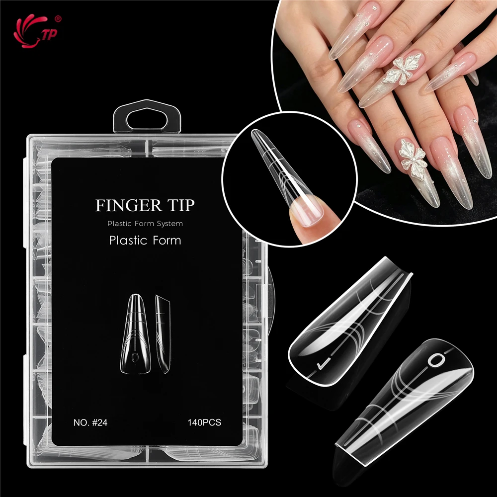 TP 140pcs Nail Dual Forms Clear Almond Extension Quick Building Gel Molds Acrylic Full Cover Nails Top Forms Salon DIY 14 Sizes
