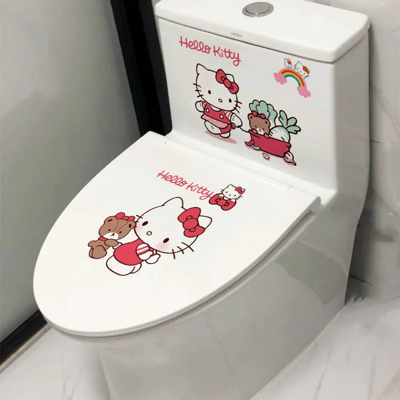 

Kawaii Sanrio Hello Kitty 3 Piece Toilet Sticker Toilet Lid Sticker Waterproof Toilet Decoration Wall Sticker Handmade Toy