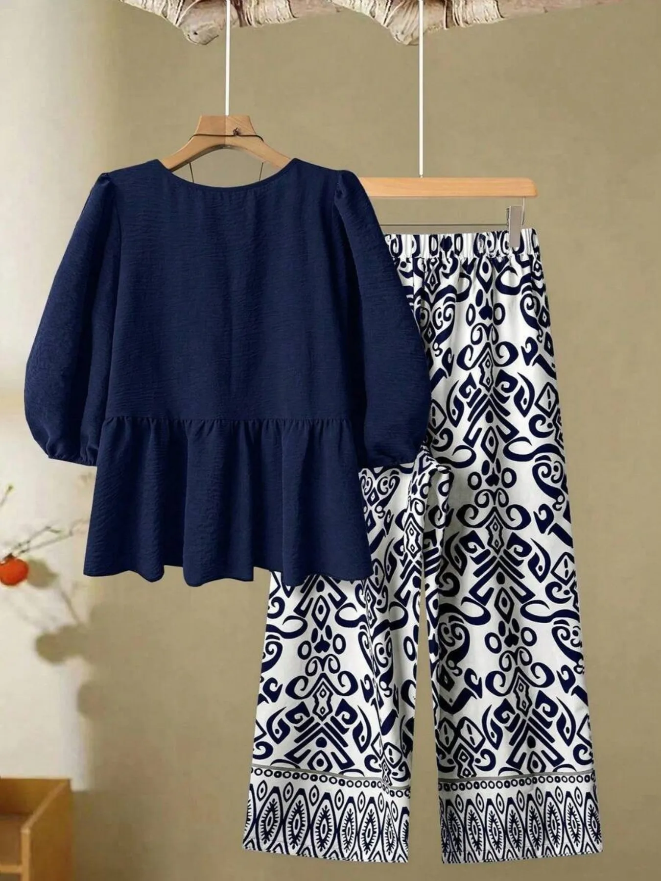 2 Piece Women Sets New Arrival Plus Size Autumn Spring Matching Sets 3/4 Sleeve Top And Pants Suits Outfits Oversized Clothing 3