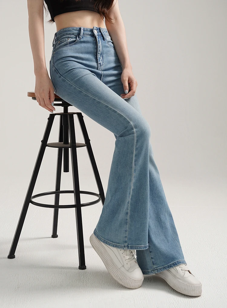 

High Waist Flared Jeans for Women Vintage Wash Slim Fit Bell Bottom Stretch Denim Pants Leg-Lengthening Retro Casual Trousers